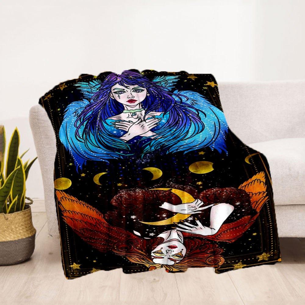"Enchanted Celestial Wings Fantasy Art Print"Blanket Flannel Throw Blanket for Sofa, Bed, Travel, Camping, Office, Couch, Chair, And Bed Gif