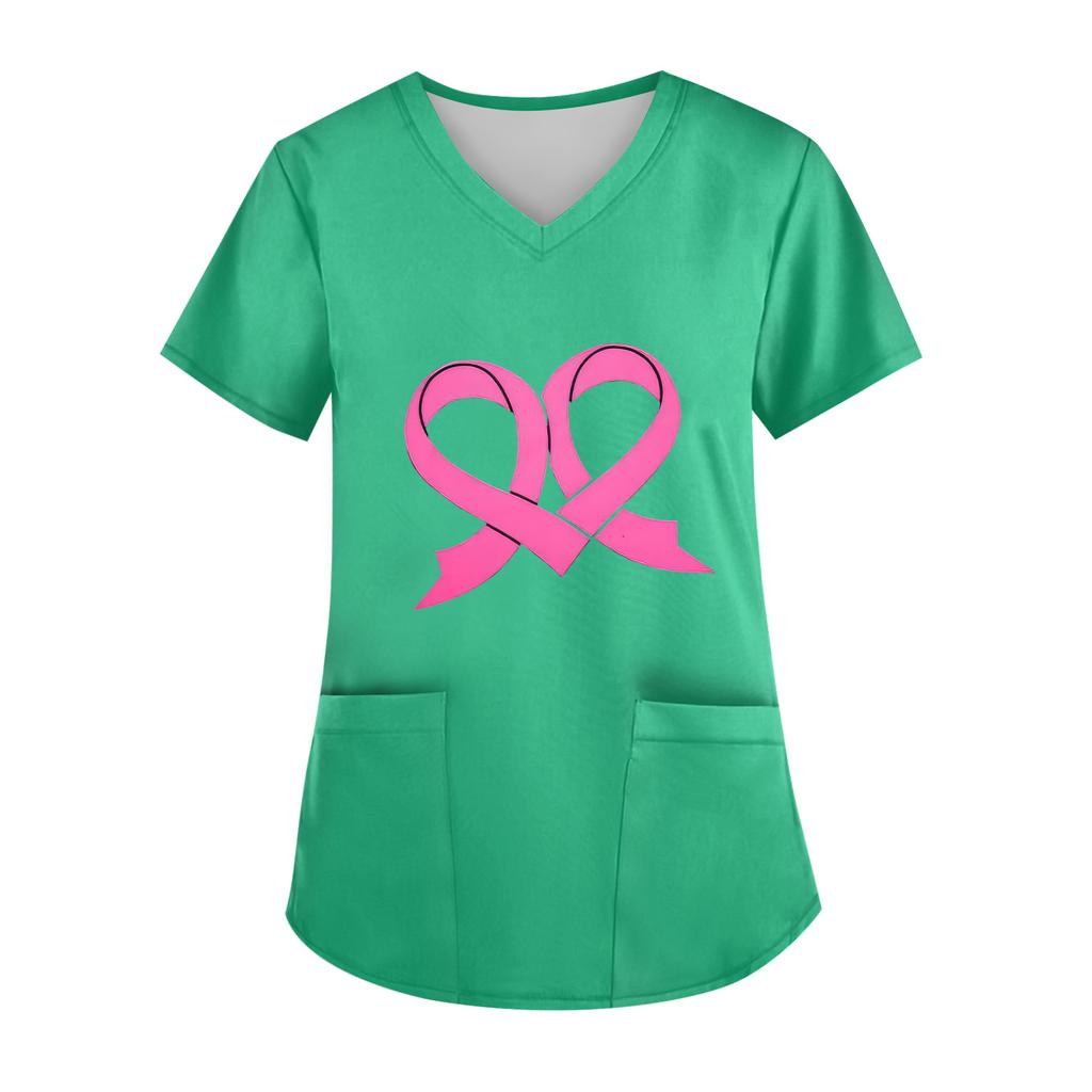 Women's V-Neck Short-Sleeve Pocketed Top With Side Slit