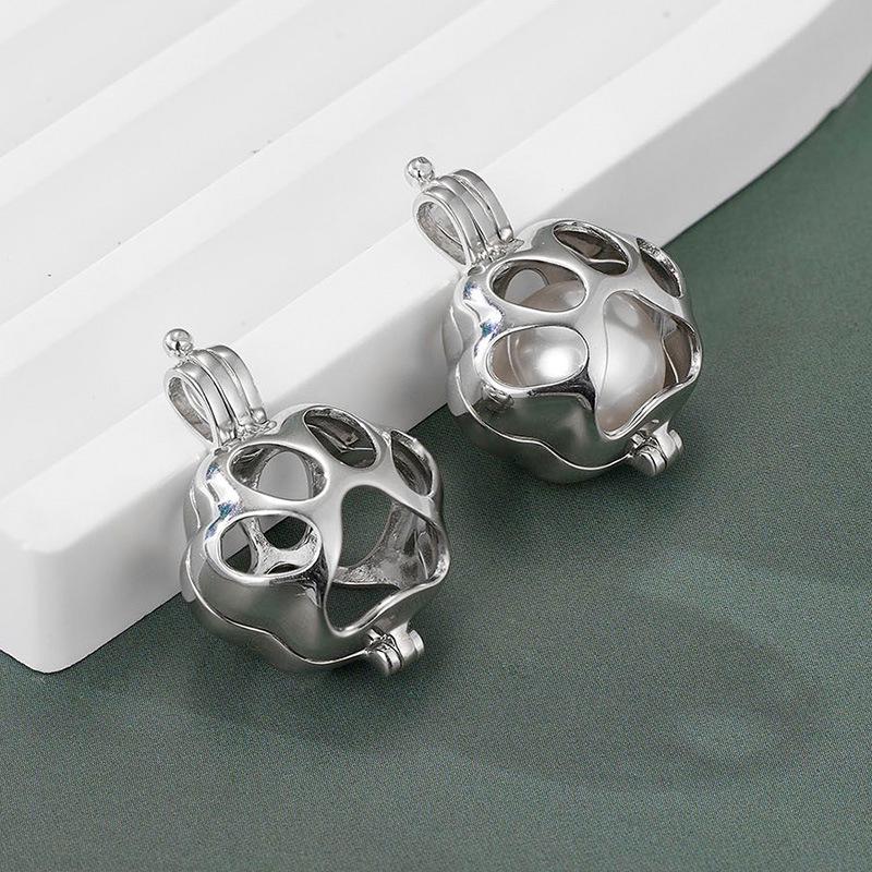 S925 Sterling Silver Cat Paw Pendant Necklace with Openable Cage