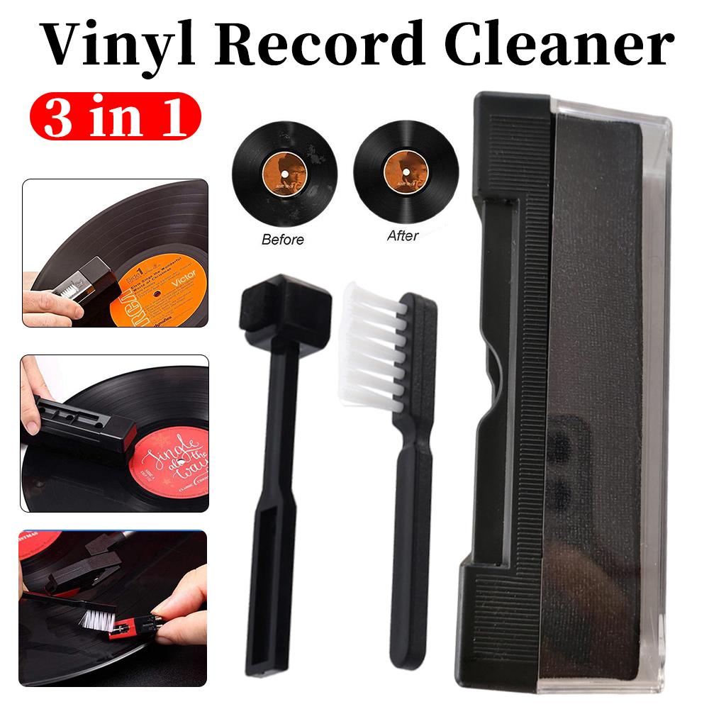 3-in-1 Antistatischer Vinyl-Schallplattenreiniger Staubentferner Bürste für Plattenspieler Plattenteller LP Vinyl-Schallplatten Reinigungsset