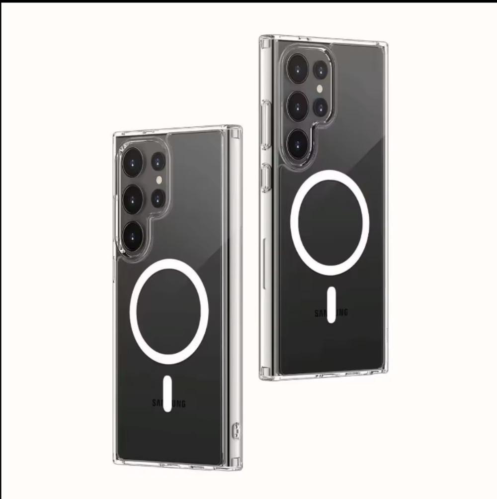 Original Magsafe Magnetic Clear Case for Samsung Galaxy S24 Ultra S21 FE S22 Plus S23 Ultra Wireless Charging Shockproof Cover