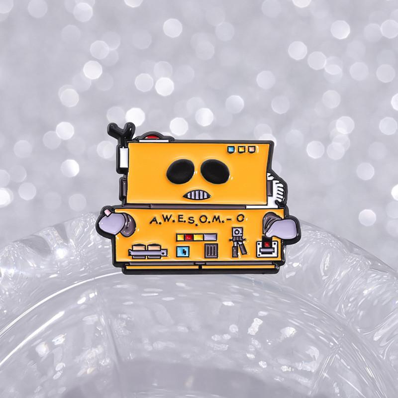 Unique Enamel Orange Robot Brooch Fashionable Gift For Both Men And Women