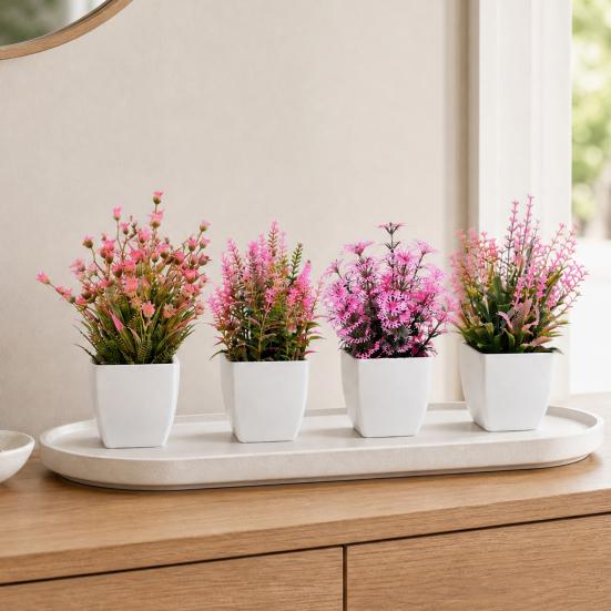 Simulated Small Potted Plants Maintenance-free Pink Faux Flowers With Pots 1 Pc