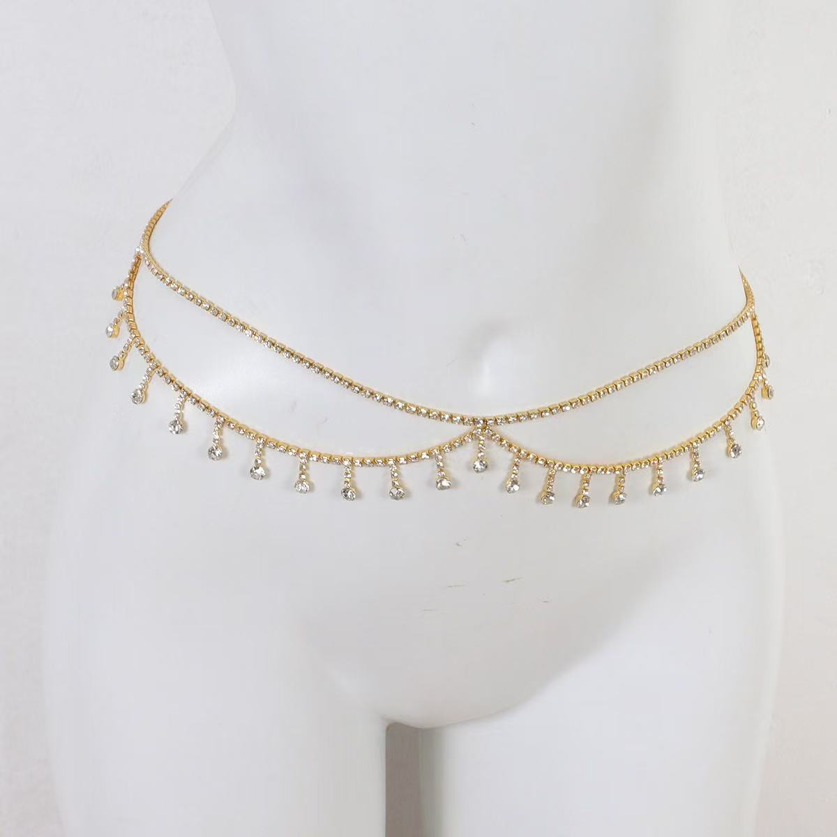 Double layer sexy star thin waist chain, women s simple and fashionable design waist chain, retro, paired with skirt, metal decorative belt золотой