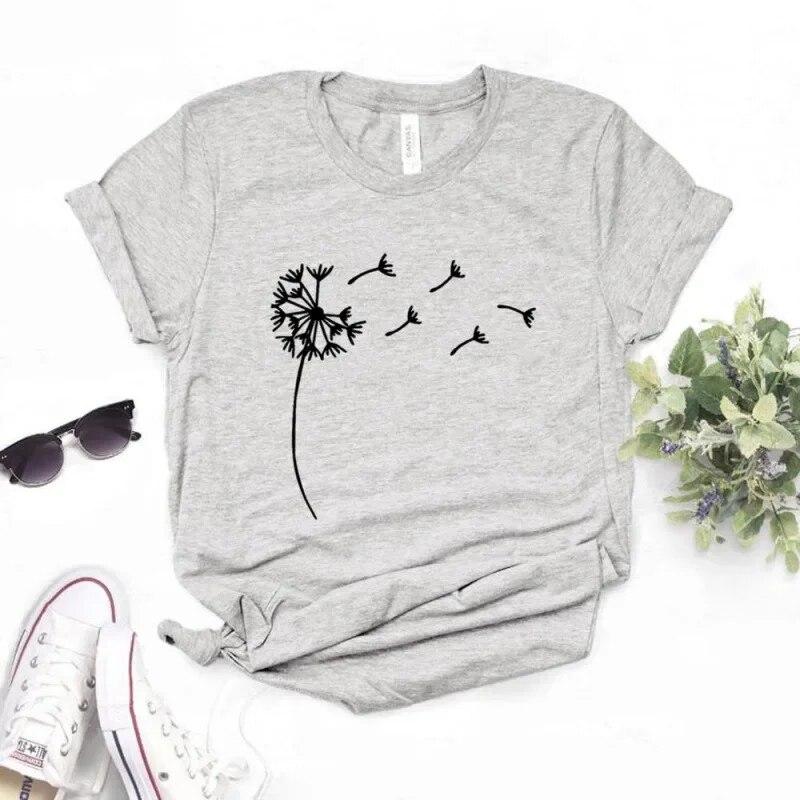 Dandelion Funny Print Women T Shirt Girl Summer O Neck Fashion Top Tee FeUnisex Clothes