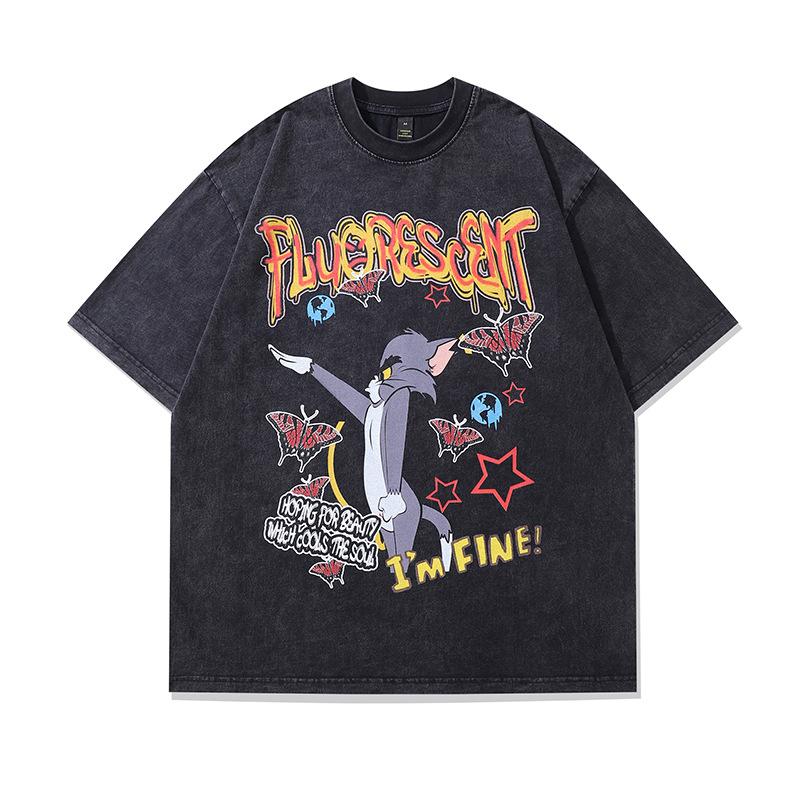 230G fabric cotton T European size TKPA American west coast street tide brand spoof fun cartoon re S