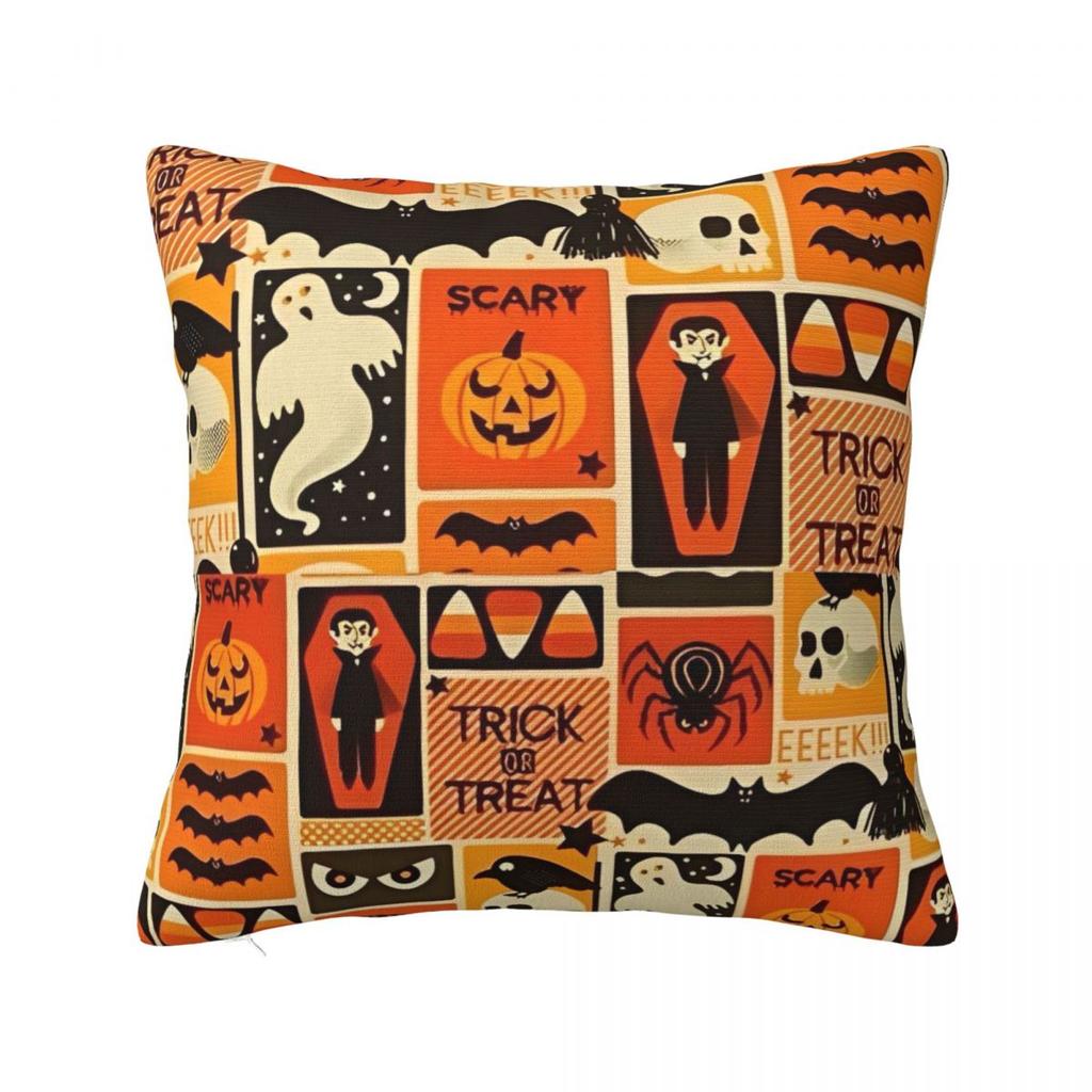 Pillow Case Halloween Themed Square Pillow Cover Retro Trendy Cushion Cover Pattern Pillowcases For Sofa Car Home Decor