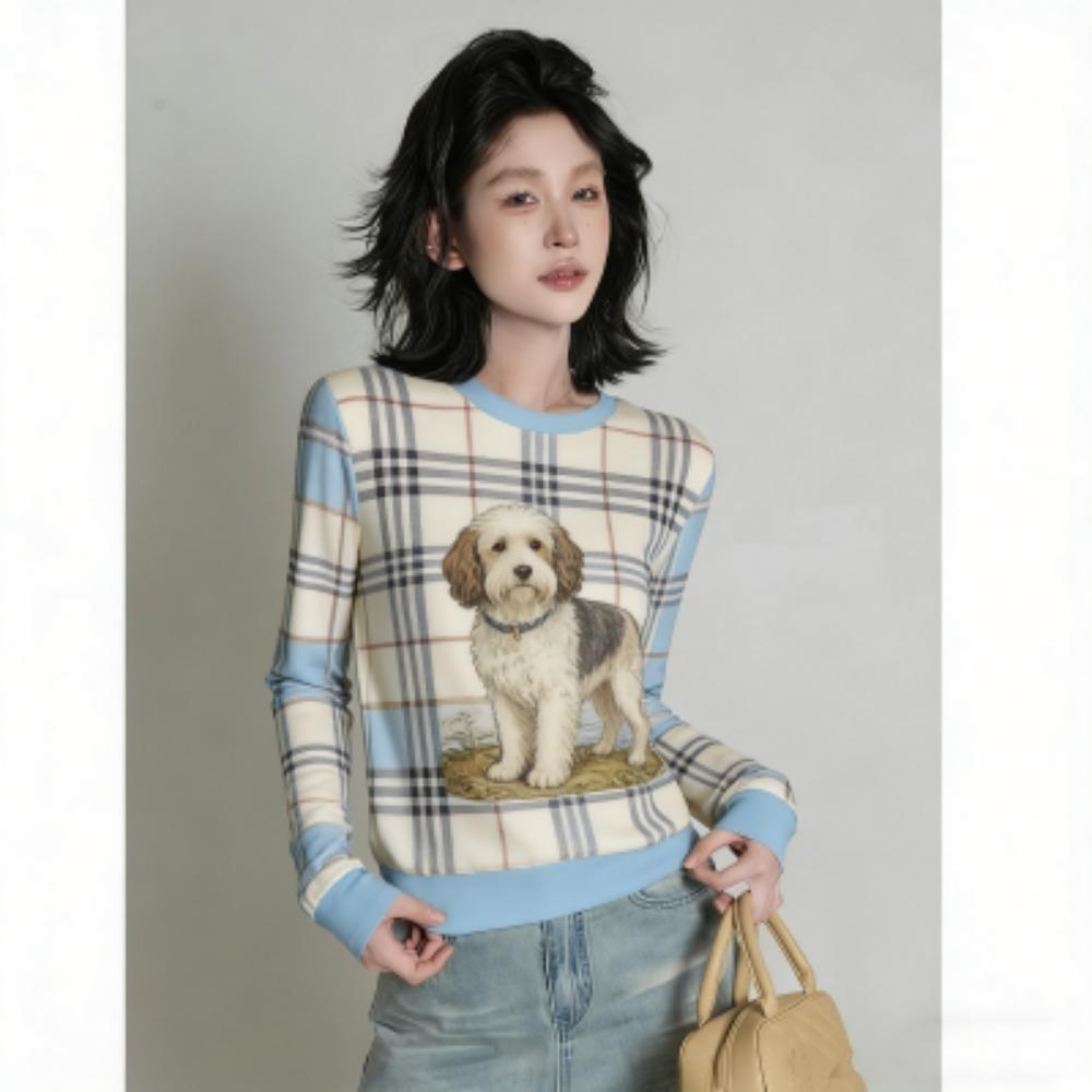 Europe America Fashion Fun Dog Print Women's T-shirt Casual Pullover Women Long Sleeve Clothing Outdoor Street Tees Top