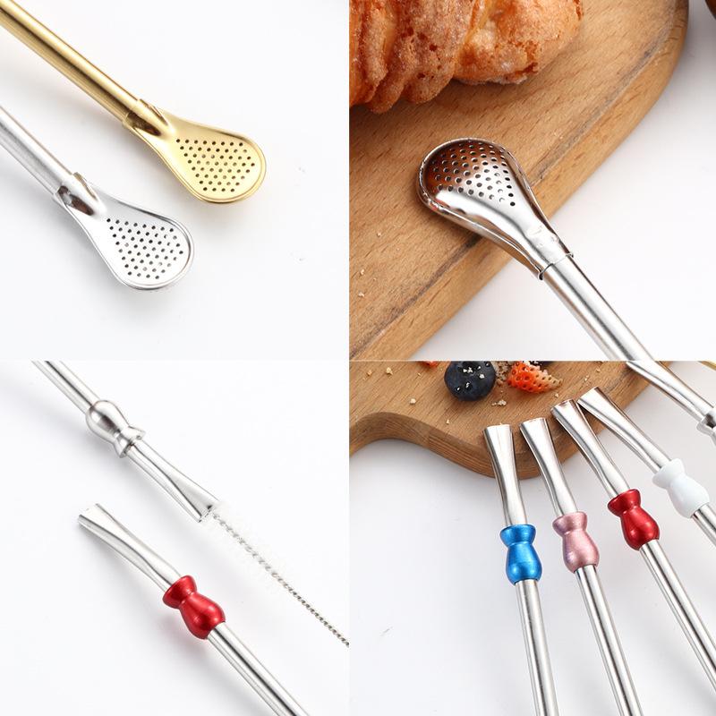 Hot Sale Reusable Straw Spoon Stainless Steel 304 Tea Filter Yerba Mate Bombilla Coffee Spoons Milk Drinking Kitchen Tools