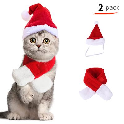 Christmas Pet Santa Hat + Scarf for Cats Dogs Puppies Xmas Decoration Costume