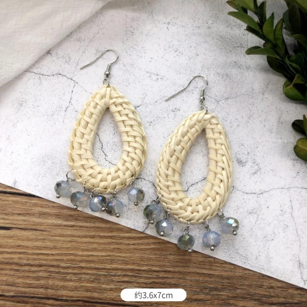 Vintage Mori Grass and Rattan Woven Handmade Earrings Bohemian Vacation Style Stud Earrings Female Ethnic Style Summer Ear Jewelry
