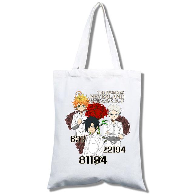 Fashion Anime The Promised Neverland  Men Women Reusable Shopping Bag Cartoon Print Eco-Friendly Canvas Tote Bag