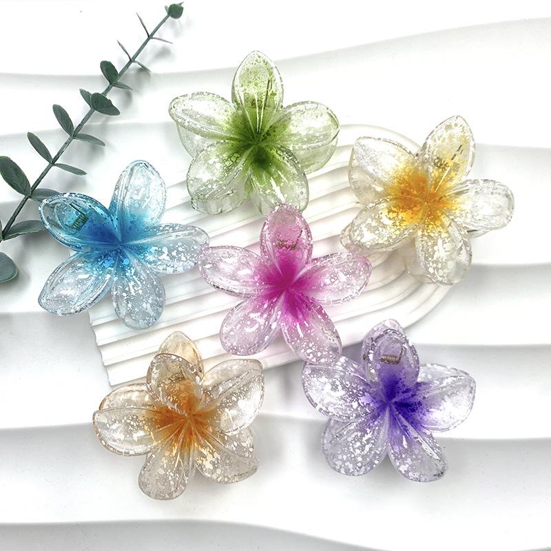 Retro Colorful Frangipani Flower Hair Claw Clip for Women