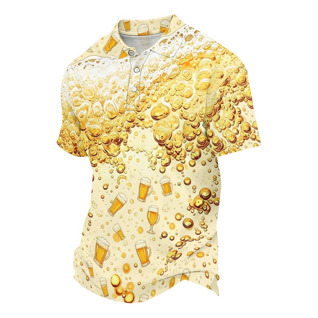 Polo Casual Unisex a Maniche Corte Vestibilità Larga Stampa Festival della Birra Collo a Bottone Top per Attività Ricreative all'Aperto