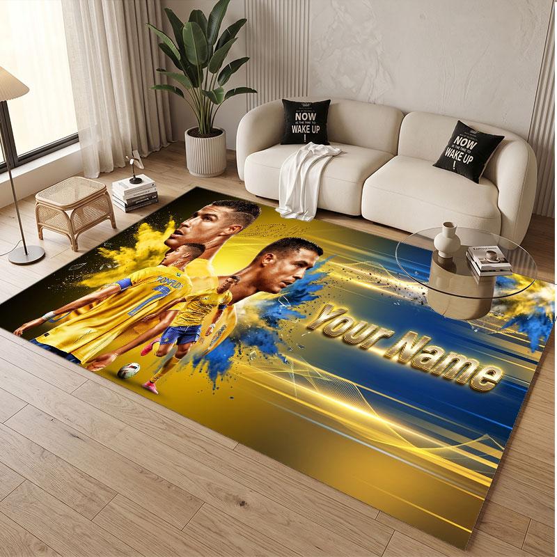 Benutzerdefinierter Teppich Cristiano Ronaldo Muster Druck Name Text Weicher Rutschfester Boden Teppich für Zuhause Innen Dekoration