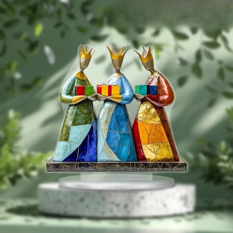 2D Flat Acrylic Three Wise Men desktop decoration, with base, Suitable for wall decoration, porch, room, villa, accents Home, Hallway, or Workplace - 20*18CM