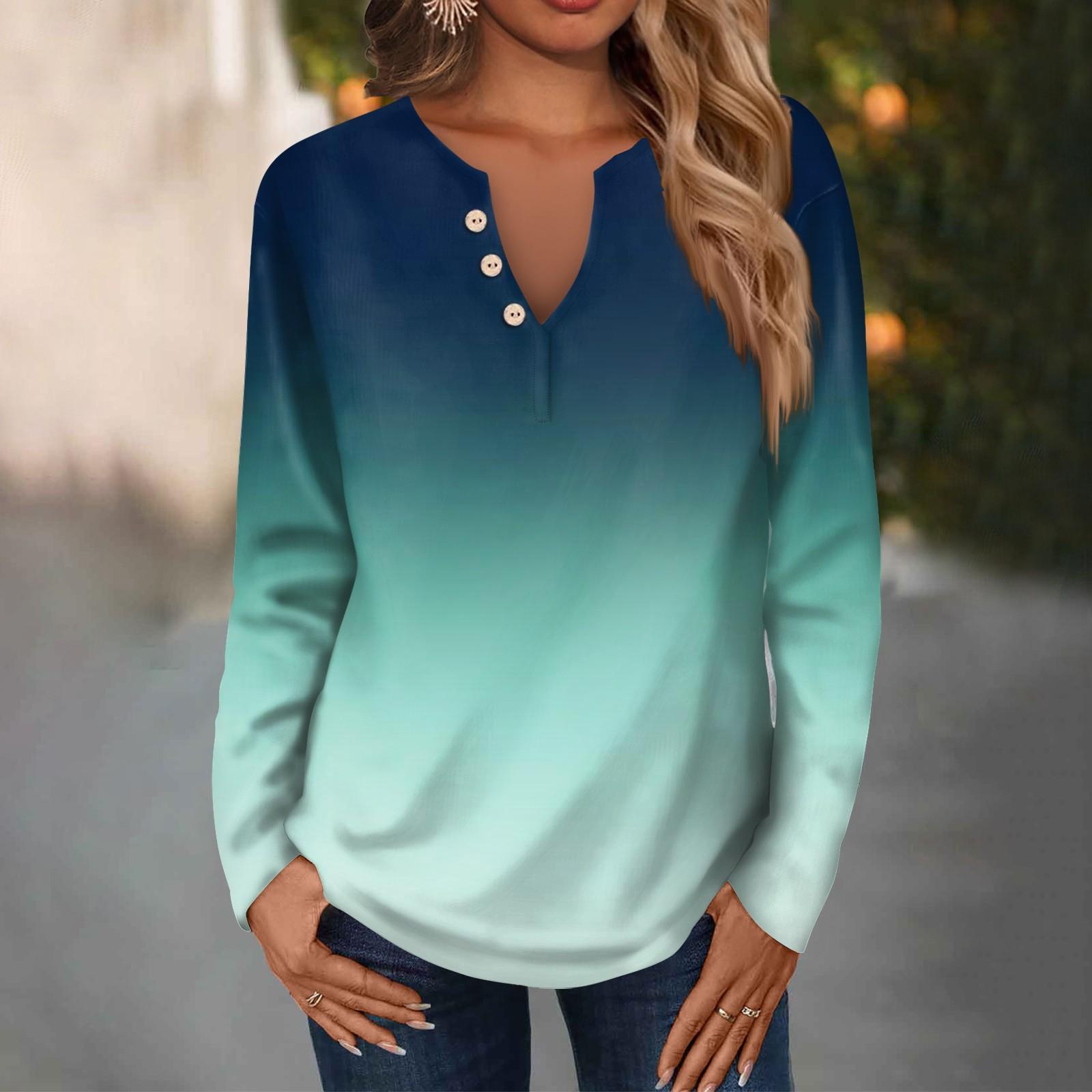 Женская модная повседневная свободная футболка с v-образным вырезом и длинным рукавом — фото 4