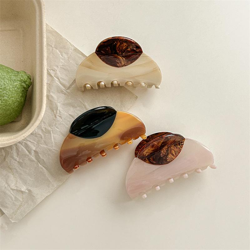 Retro Holzmaserung Gespleißte Acetat Haarspange - 7,5 cm Französische Luxus Hai Haarspange