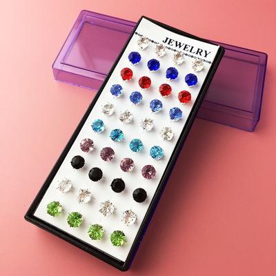 Silver 40PCS Fashion Women Sunflower Crystal Rhinestone Ear Stud Earrings