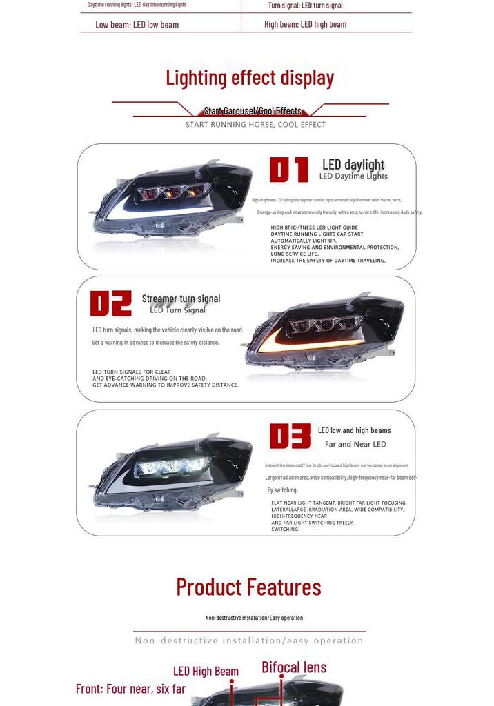 Compatible LED Headlight Assembly with Daytime Running and Flowing Turn Signals for 2006-2014 Toyota Camry Classic.