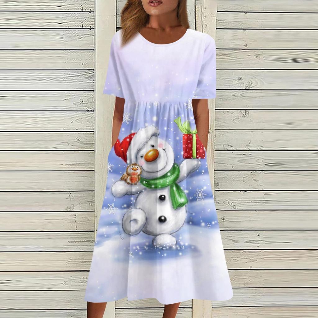 Women's Casual Fashion Christmas Print O-neck Dress