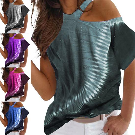 

Женская футболка с нерегулярным коротким рукавом и принтом тай-дай, тонкий круглый вырез 3XL фиолетовый