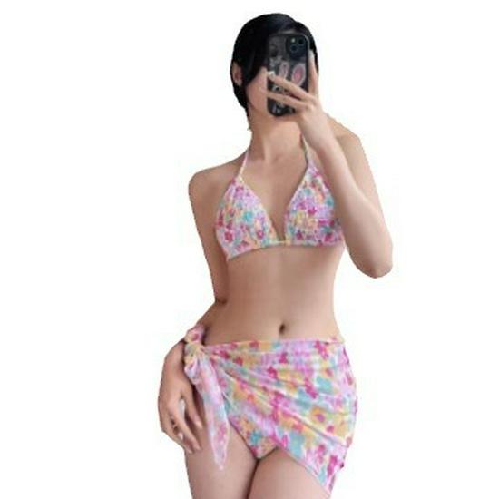 Geblümtes Plissee-Bikini mit Softcups für kleine Oberweite - Perfekt für Badeurlaube und heiße Quellen