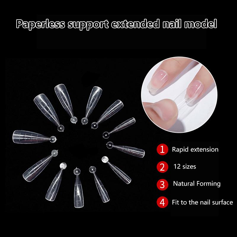 120Pcs Box-Packed Nail Mold Extension Paperless Tray Extension Nail Plate Ultrathin Reusable Transparent With Scale