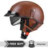 Leather Half Face Helmet Motorcycle Helmet Men Women Adult 1/2 Half Helmet DOT Approved Retro Vintage Low Profile Open Half Helm