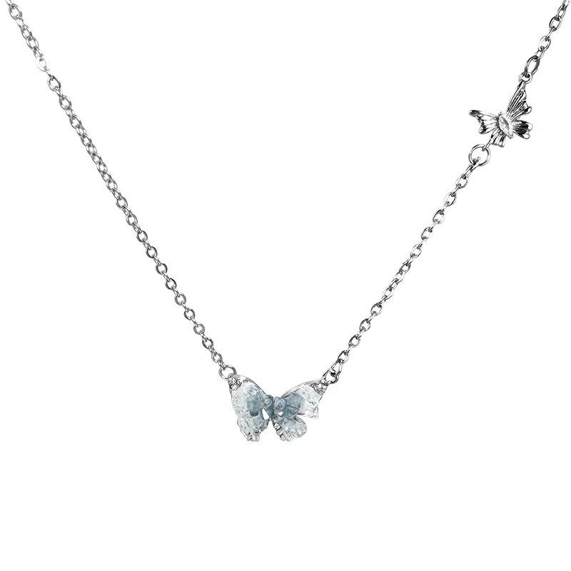 Female Summer Sweet Cool Collarbone Layered Tassel Necklace Ice crystal gradient