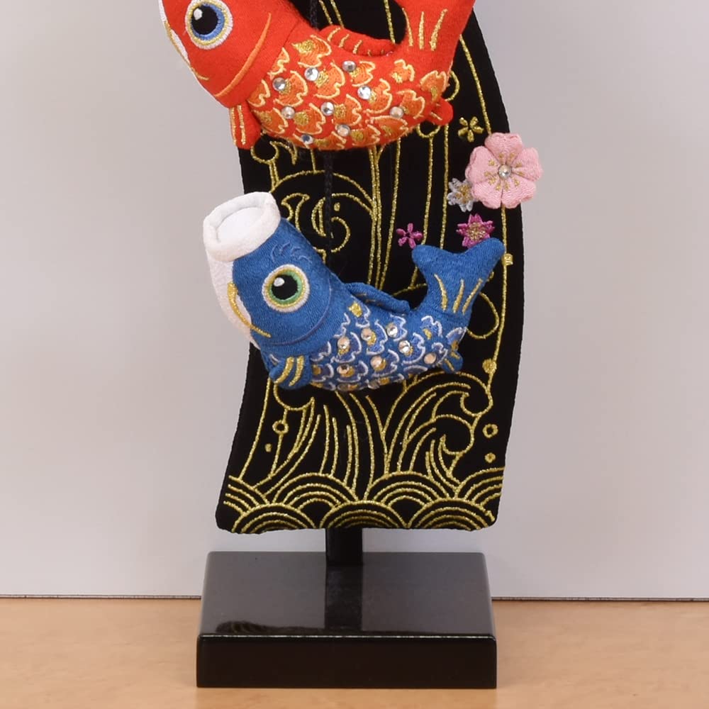 Stylish Black Chirimen Carp Streamer for Indoor or Tabletop Also Suitable As a May Doll or Also Jinya Miniature Carp Compact, Use. Dragon. Available