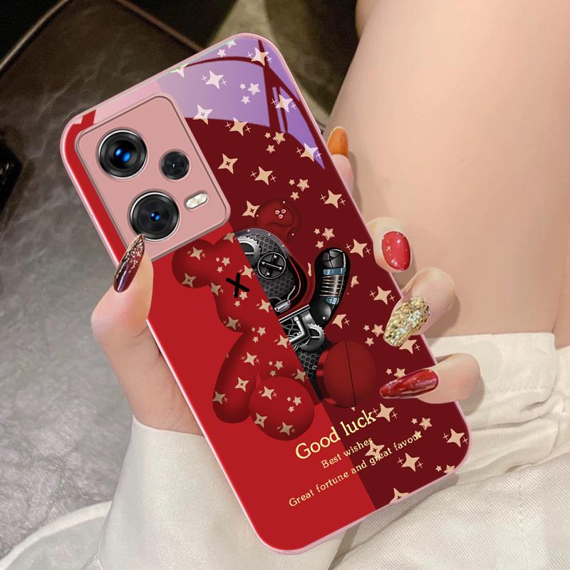 

Коричневий Ведмедик Машинний Для Xiaomi 14 Ultra 13 Lite Redmi Note 13 11 Pro 12 Plus Poco X6 3 Pro F4 6 GT Загартований Чохол для Телефону For Xiaomi Poco F6