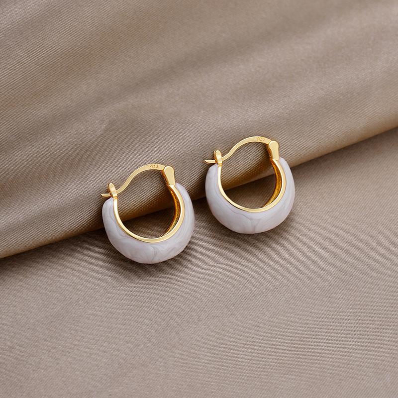 Vintage Coffee Color Dripping Oil U-shaped Hoop Earrings for Women Simple Brown Round Personality Earring Zircon 2025