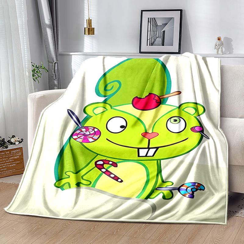 1pc Blanket Happy Tree Friends2 Print Design, Lightweight Blanket for Sofa, Bed- Soft &Warm, Gift for All Seasons like Christmas, Halloween