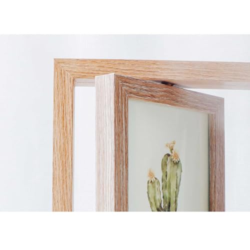 Wooden Photo Frame, Large/KG Size, Double-Sided, Triple Panel, Rotatable, Perfect for Multiple Photos (10*15cm), Woodgrain Finish, Nordic Style, Displ