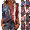 Women's Tops Three-quarter Sleeve Shirt V-neck Loose Casual Shirt Print T-shirt