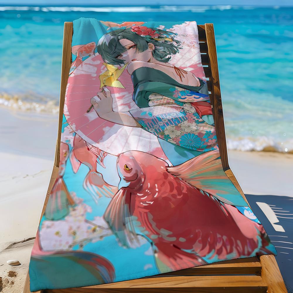Japanese Girl In Kimono Towel For Swim Yoga Gym Quick Drying Soft and Skin-friendly Beach Towels All-Season