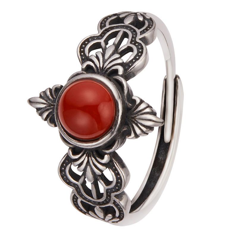 Personalisierter Retro Thai Silber Naturfarbener Schatzring Damen S925 Sterlingsilber Eingelegt mit Nanhong Blauem Gold Jaspis Zeigefingerringe