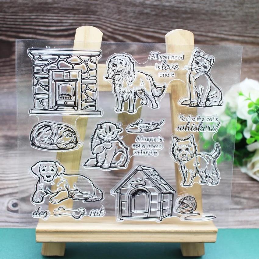 

Прозрачный прозрачный штамп с изображением кошки и собаки для скрапбукинга своими руками/изготовления карт/детских рождественских забавных украшений белый