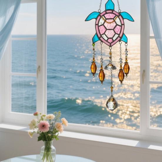 Sea Animal Sun Catcher Coastal Hanging Decoration Conch Starfish Seahorse Suncatcher for Home Windows Balcony Decor