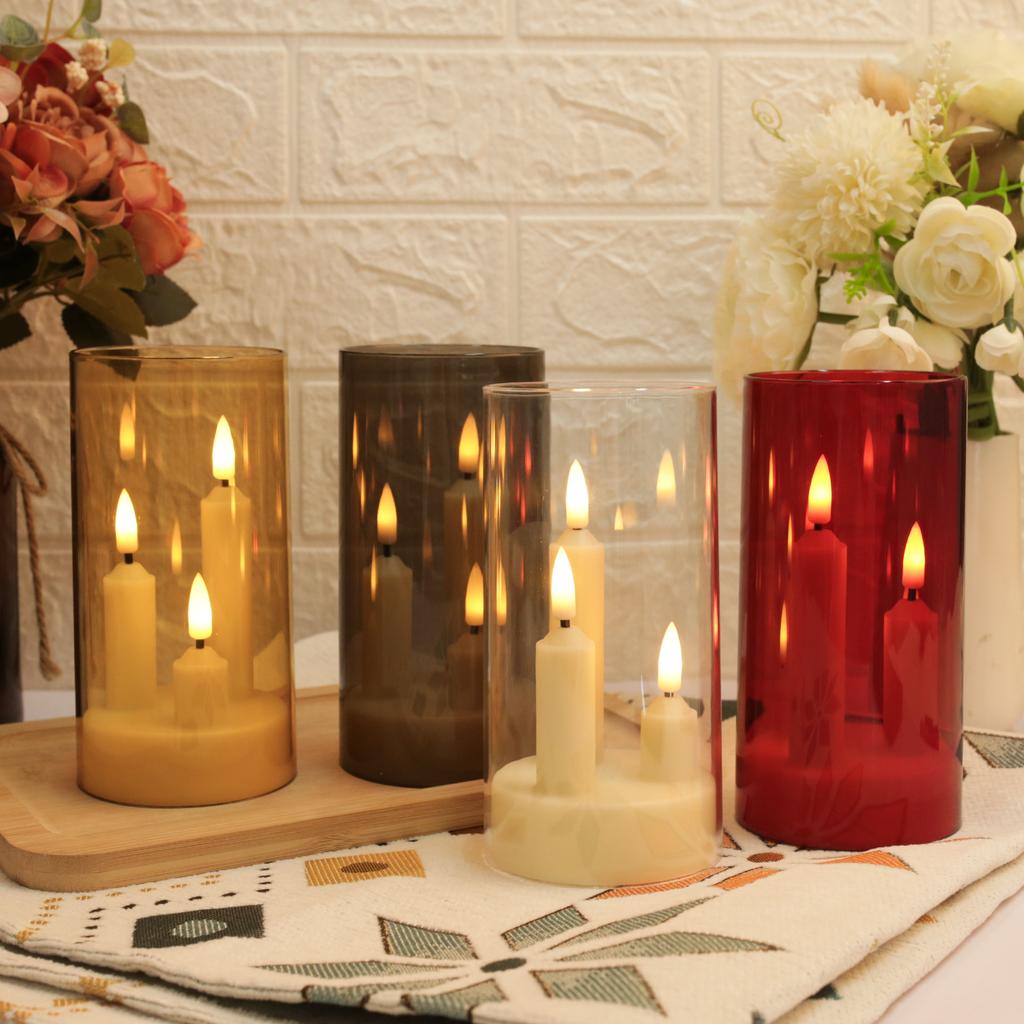 Xiaomi Clear Acrylic 3 Wick Flickering Flameless LED Candles Battery Operated Realistic Pillar Candles for Home Weddings Parties Decor