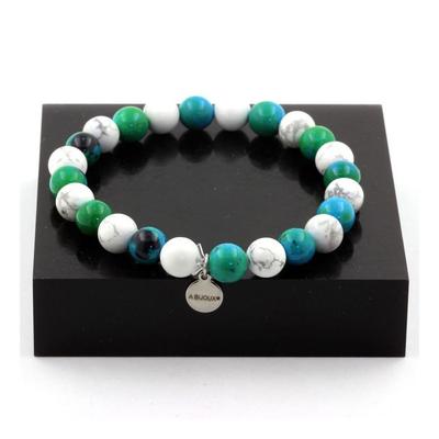 Stones and Minerals. Howlite + Chrysocolla Beads Bracelet 8 Mm. Made In France.