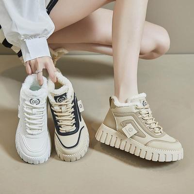 Damen Winter Pelzgefütterte High Top Sneaker Outdoor Slip-on Fleecegefütterte Schneestiefel Warme Lässige Stiefeletten Kunstleder Kurze Stiefeletten