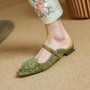 Mode 2025 NEU Sommer Pantoletten Damen Sandalen Schuhe für Damen Eckige Zehenpartie Niedriger Absatz Damen Hausschuhe Zehenbedeckt Slingback Grüne Sandalen
