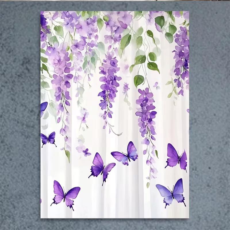 Elegant Purple Butterflies & Pink flowers Frameless Canvas Wall Art - Lilac Wisteria-like Botanical Print, 21X30CMNo Framed