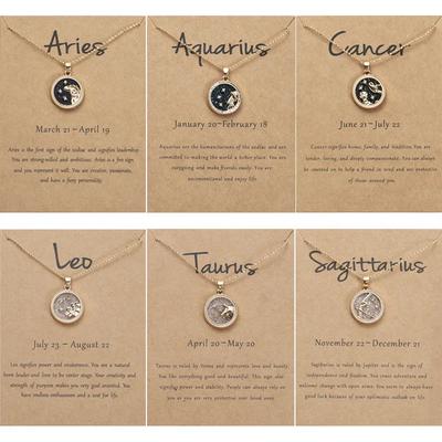 Day And Night Zodiac Sign Necklace For Women 12 Constellation Pendant Beads Chain Choker Female Birthday Jewelry Cardboard Card