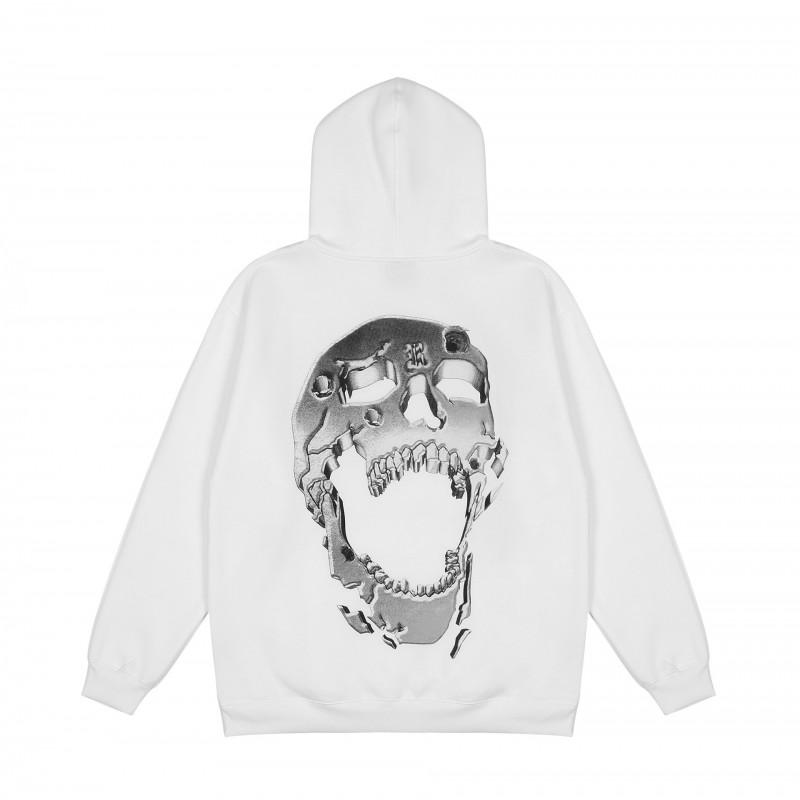 Mens Oversized Hoodie With Embroidered Skull Spine Design Streetwear Casual Pullover Cotton Blend Loose Fit