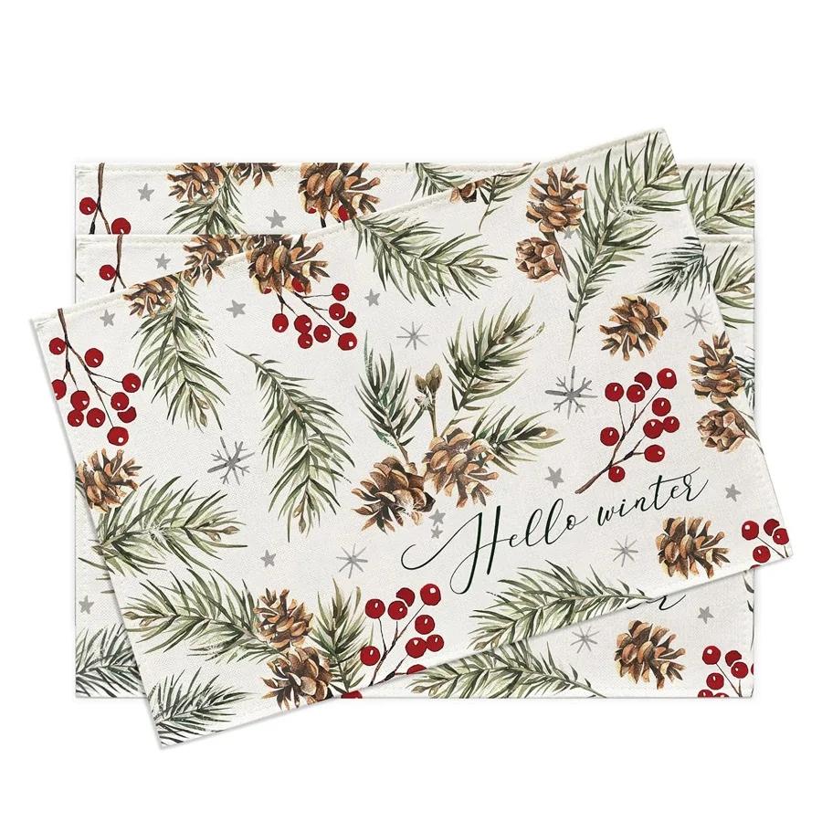 

Різдвяні снігові птахи Настільні килимки для кухні Льняні підставки під тарілки Набір Декор для їдальні Миються Святкові підставки під тарілки Декор для дому 1PC-32x42cm