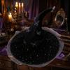 Witch Hat for Halloween Costume Women, Large Glitter Sequins Mesh Wizard Decorative Party Cosplay with Butterfly Accessory, Elegant Curved Brim