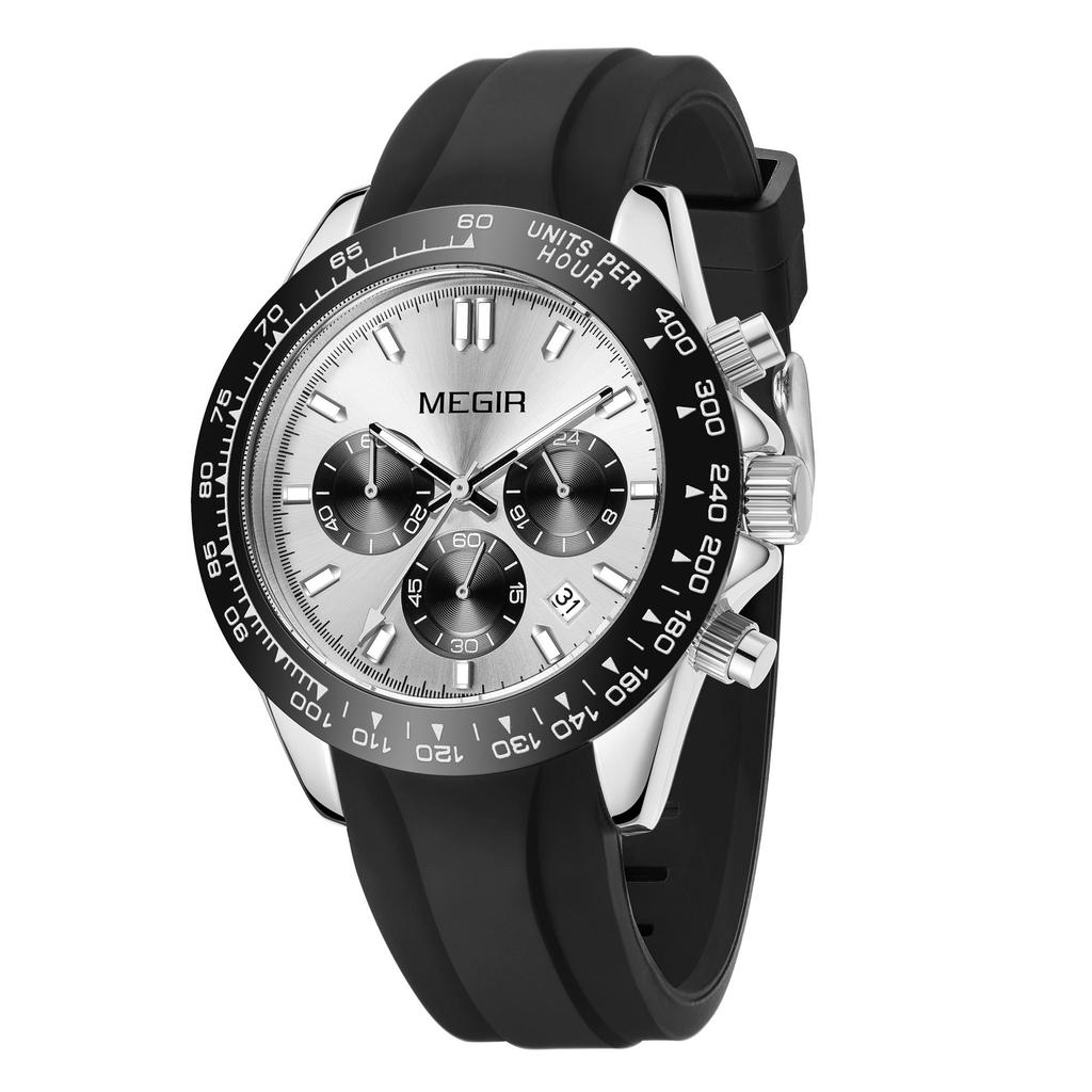 Megir Men's Analogue Business Work Calendar Luminous Quartz Wrist Watch with Silicone Band for Collection MN8104G